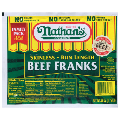 Nathan's Famous Bun Length Skinless Beef Franks Family Pack 14 ea