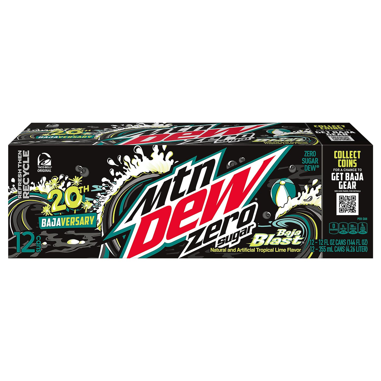 Mtn Dew Baja Blast Zero Sugar DEW Natural & Artificial Tropical Lime Flavor 12 Fl Oz 12 Count