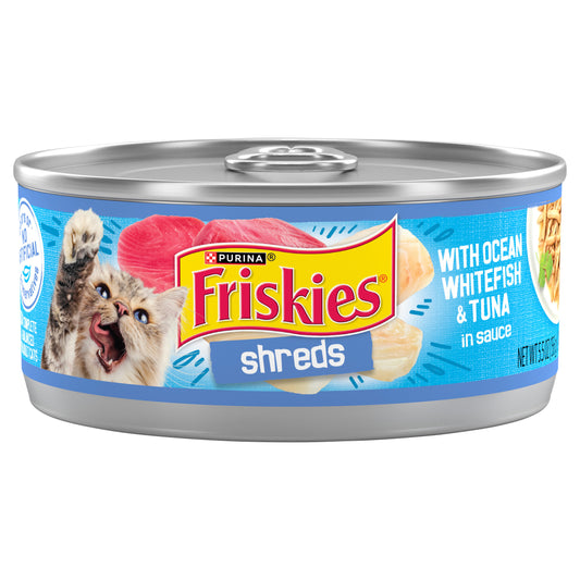 Purina Friskies Wet Cat Food, Shreds With Ocean Whitefish & Tuna in Sauce - 5.5 oz. Can