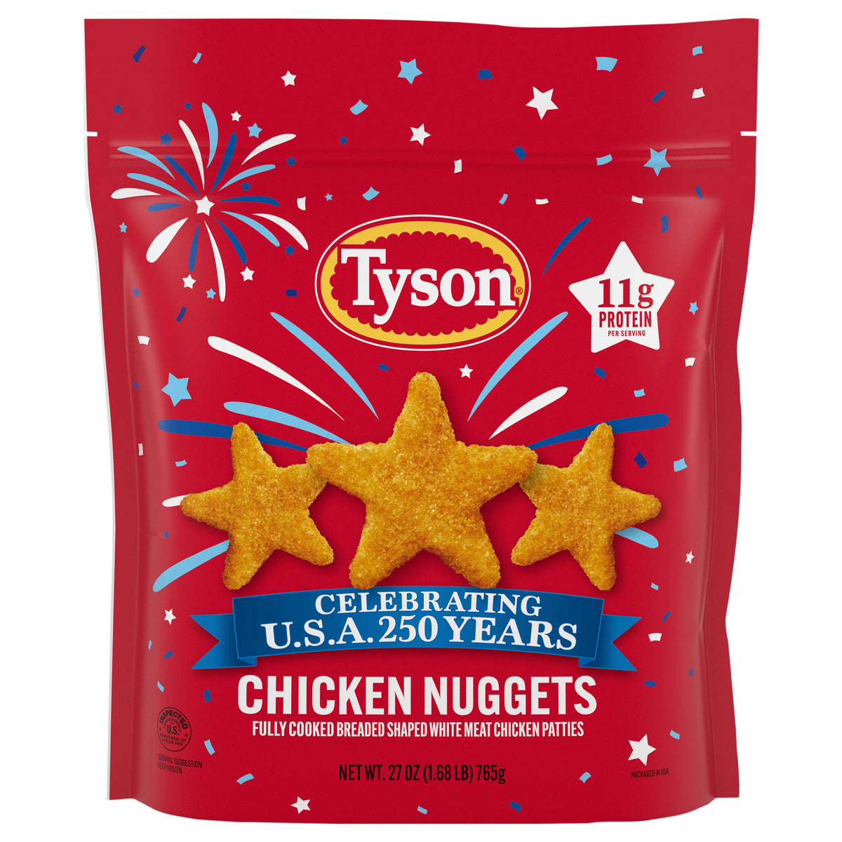 Tyson Chicken Nuggets, Celebrating USA 250 Years, Fully Cooked Frozen Appetizers, 27 oz
