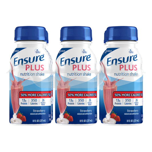 Ensure Plus Nutrition Shake with 13 grams of high-quality protein, Meal Replacement Shakes, Strawberry, 8 fl oz, 6 count