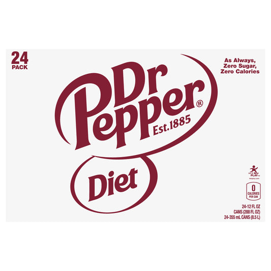 Diet Dr Pepper Soda, 12 fl oz cans, 24 pack