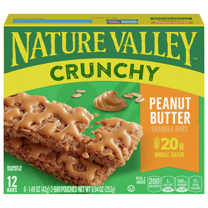 Nature Valley Crunchy Granola Bars, Peanut Butter, 12 Bars, 8.94 OZ (6 Pouches)