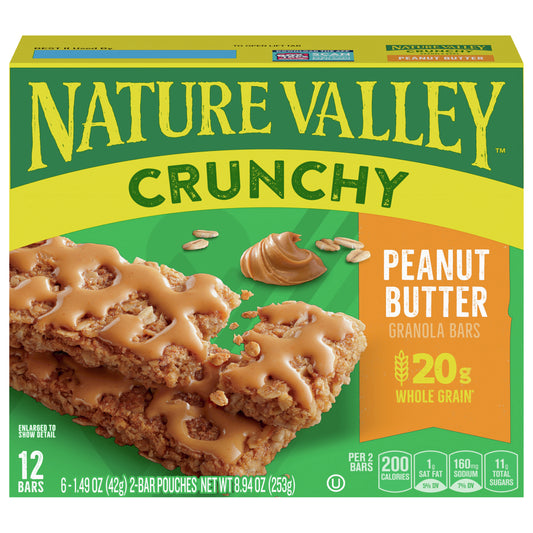Nature Valley Crunchy Granola Bars, Peanut Butter, 12 Bars, 8.94 OZ (6 Pouches)