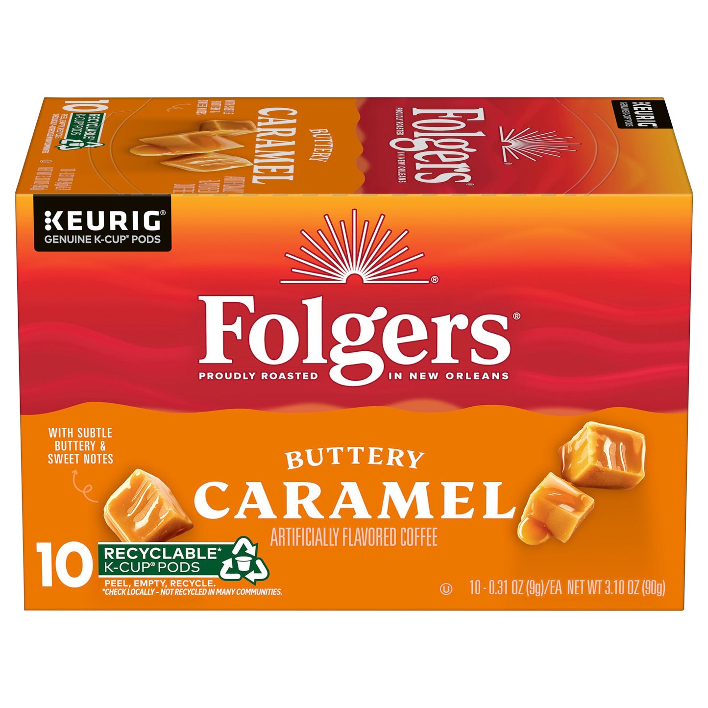 Folgers Buttery Caramel Artificially Flavored Coffee, Keurig K-Cup Pods, 10 Count Box