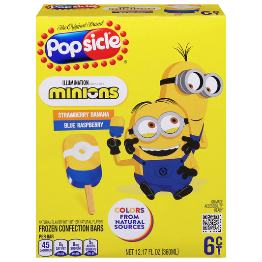 Popsicle Minions Strawberry Banana/Blue Raspberry Frozen Confection Bars 6 Bars
