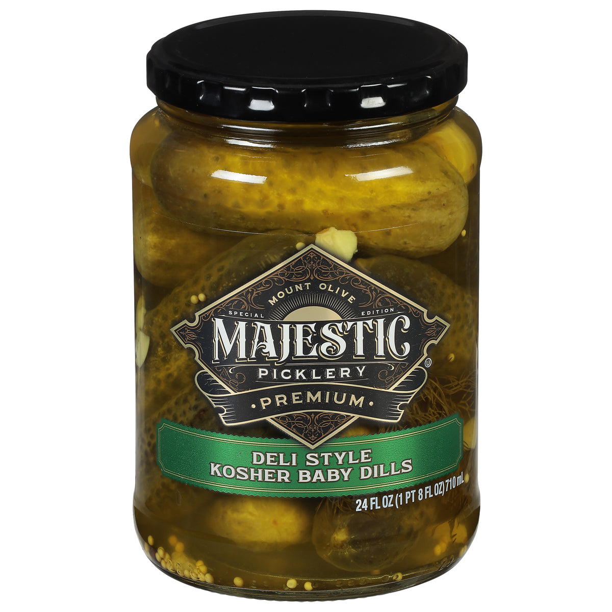 Mt Olive Majestic Picklery Premium Deli Style Kosher Baby Dills Pickles 24 fl oz