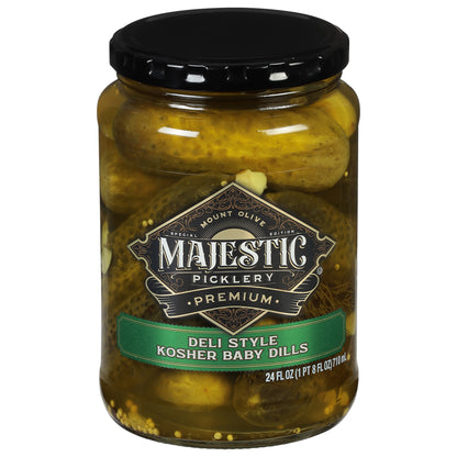Mt Olive Majestic Picklery Premium Deli Style Kosher Baby Dills Pickles 24 fl oz