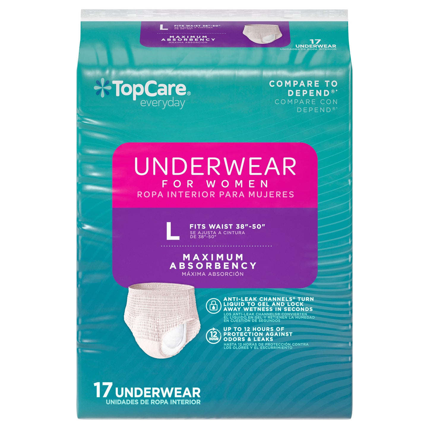 TopCare Everyday Maximum Absorbency Underwear for Women L 17 ea