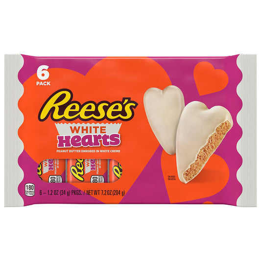 REESE'S White Creme Peanut Butter Hearts, Valentine's Candy Packs, 1.2 oz (6 Count)