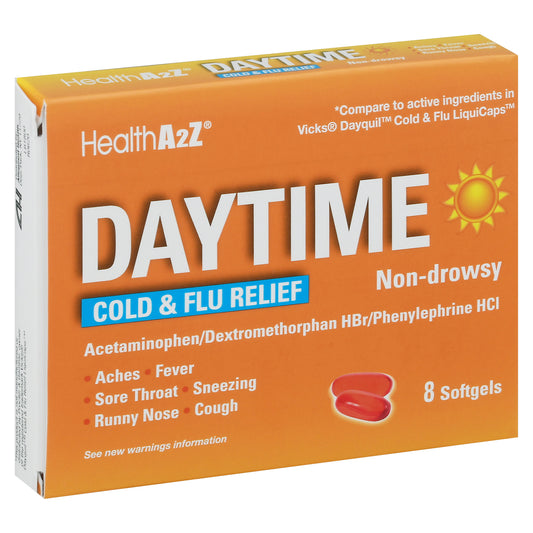 HealthA2Z Softgels Non-Drowsy Daytime Cold & Flu Relief 8 Softgels 8 ea