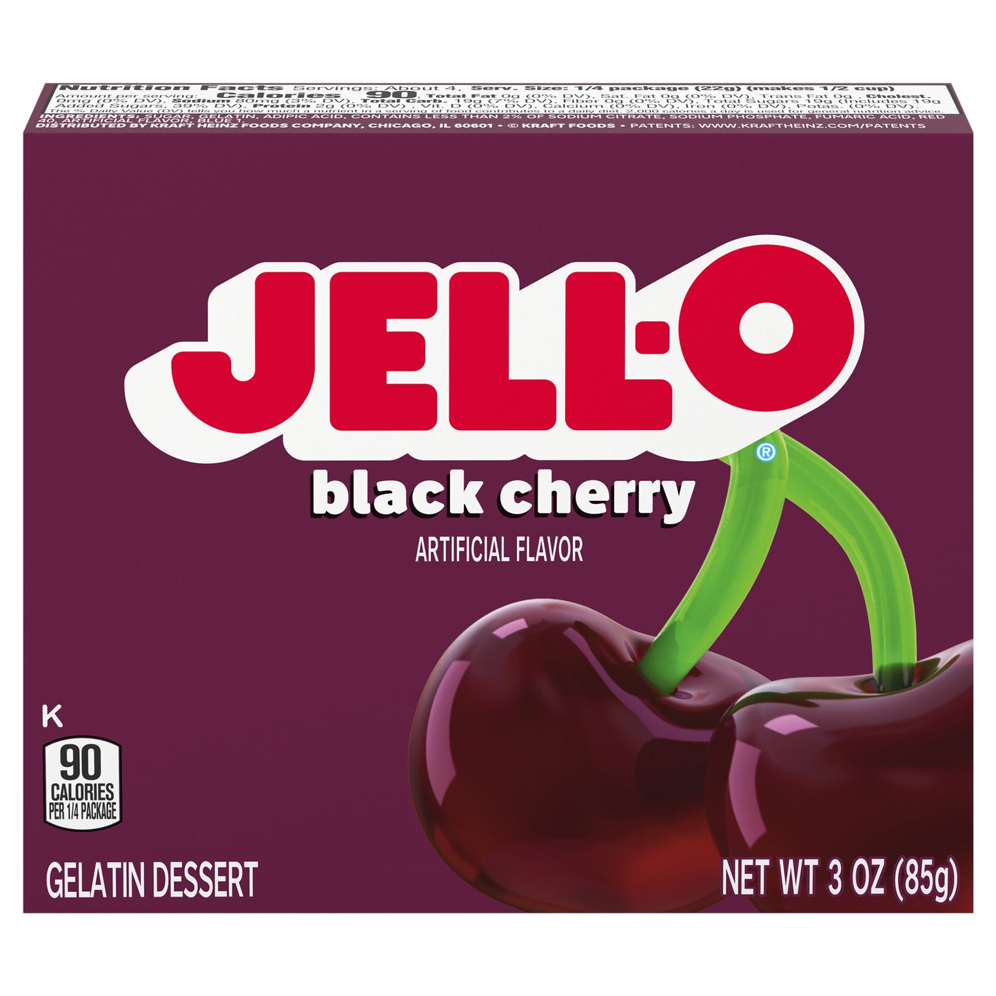 Jell-O Black Cherry Artificially Flavored Gelatin Dessert Mix, 3 oz Box