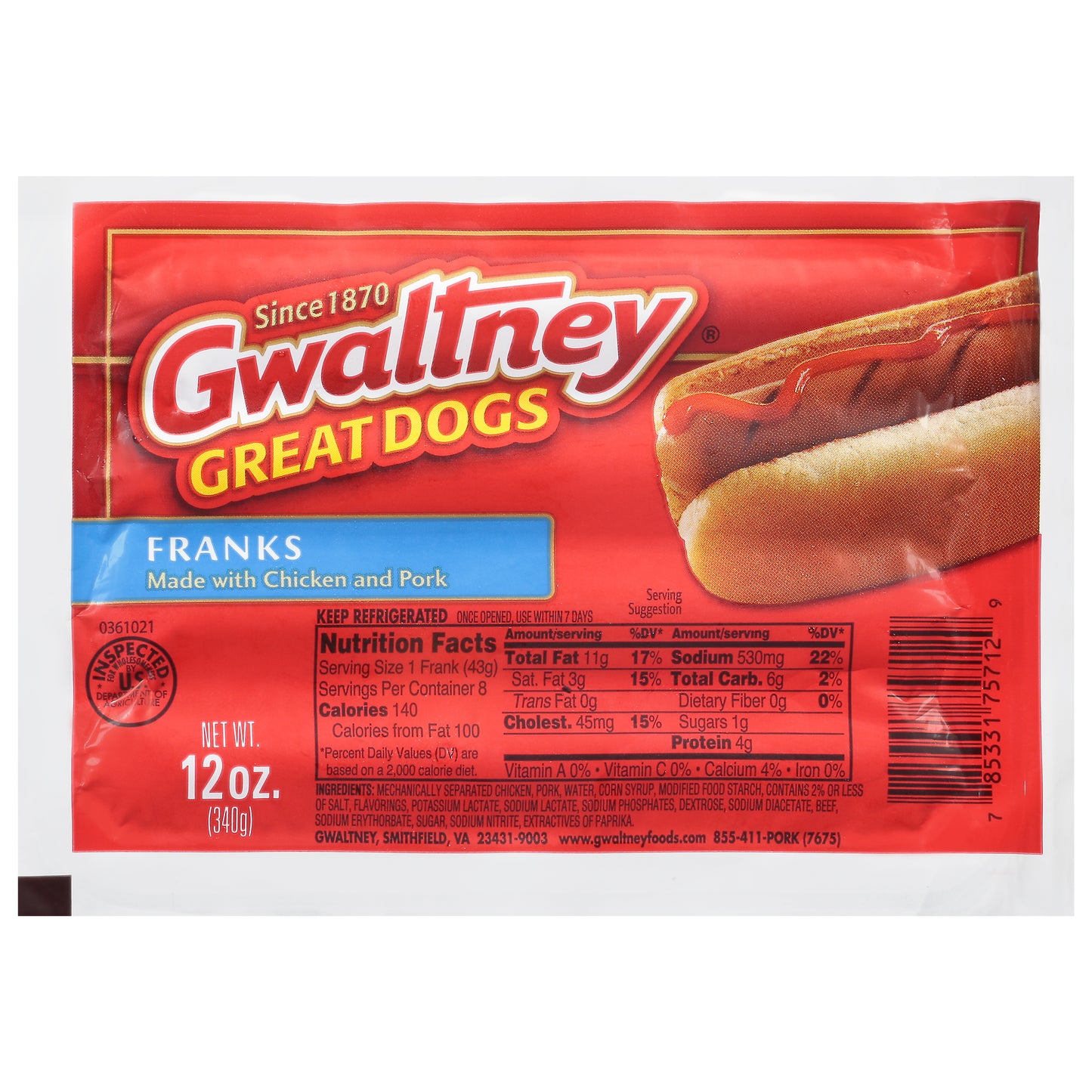 Gwaltney Great Dogs Franks 12 oz