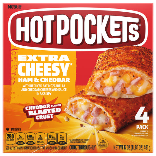 Hot Pockets Cheddar Blasted Ham and Cheddar Frozen Sandwiches 17oz 4PK Box