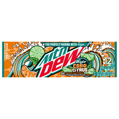 Mtn Dew Baja Cabo Citrus Dew Tropical Citrus Punch 12 Fl Oz, 12 Count