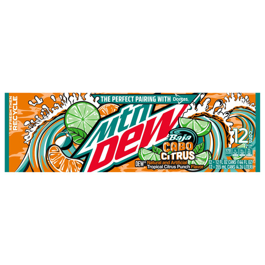 Mtn Dew Baja Cabo Citrus Dew Tropical Citrus Punch 12 Fl Oz, 12 Count