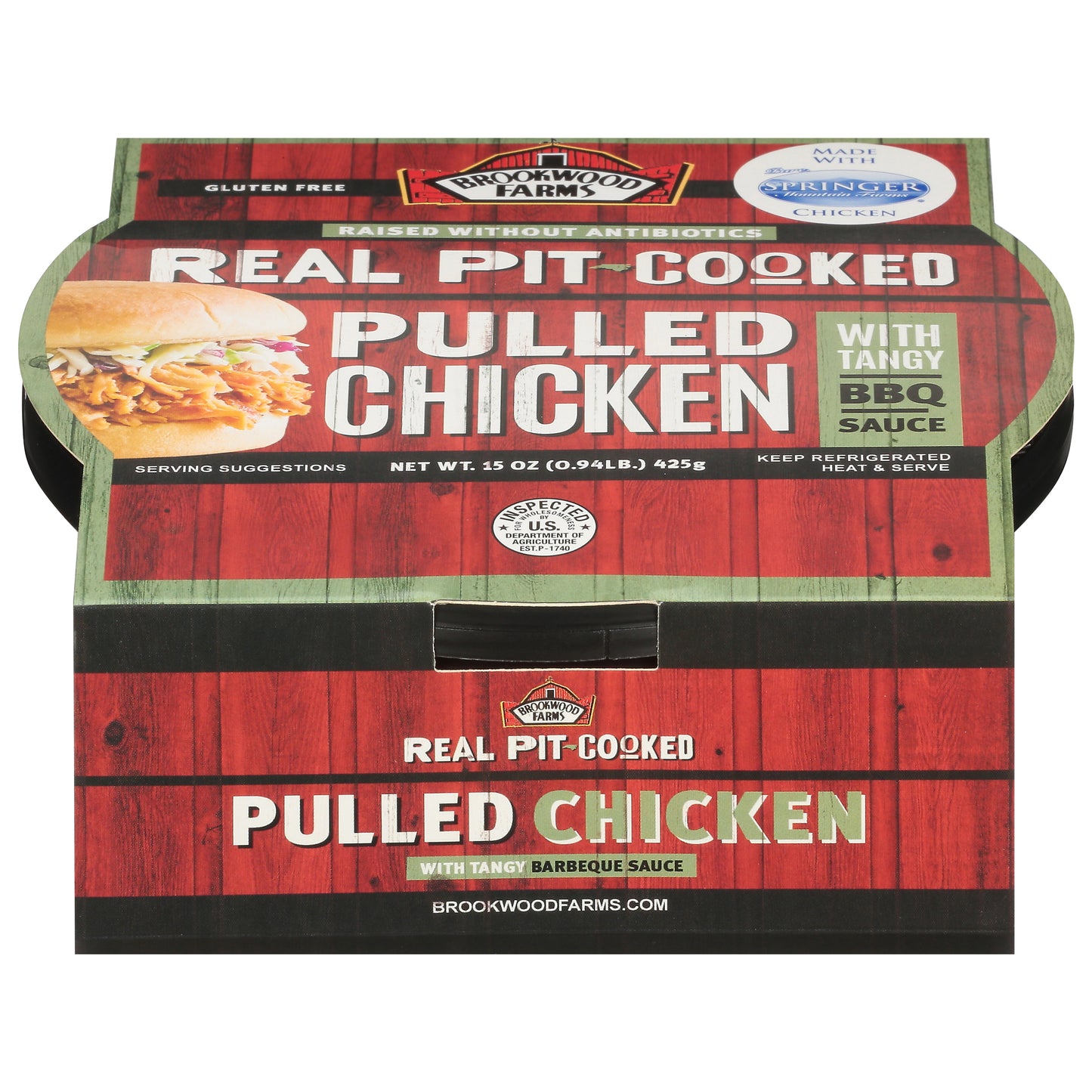 Brookwood Farms Real Pit-Cooked Pulled Chicken with Tangy BBQ Sauce 15 oz