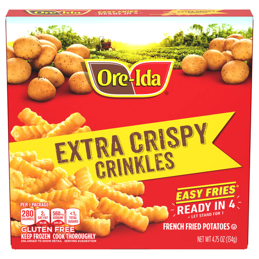 Ore-Ida Ready in 5 Extra Crispy Crinkles French Fries Fried Microwavable Frozen Potatoes, 4.75 oz Box