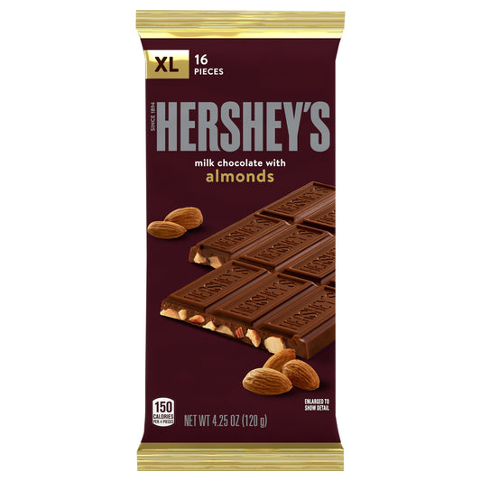 HERSHEY'S Milk Chocolate with Almonds XL, Candy Bar, 4.25 oz (16 Pieces)
