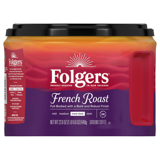 Folgers French Roast Ground Coffee, Medium-Dark Roast, 22.6 Oz. Canister