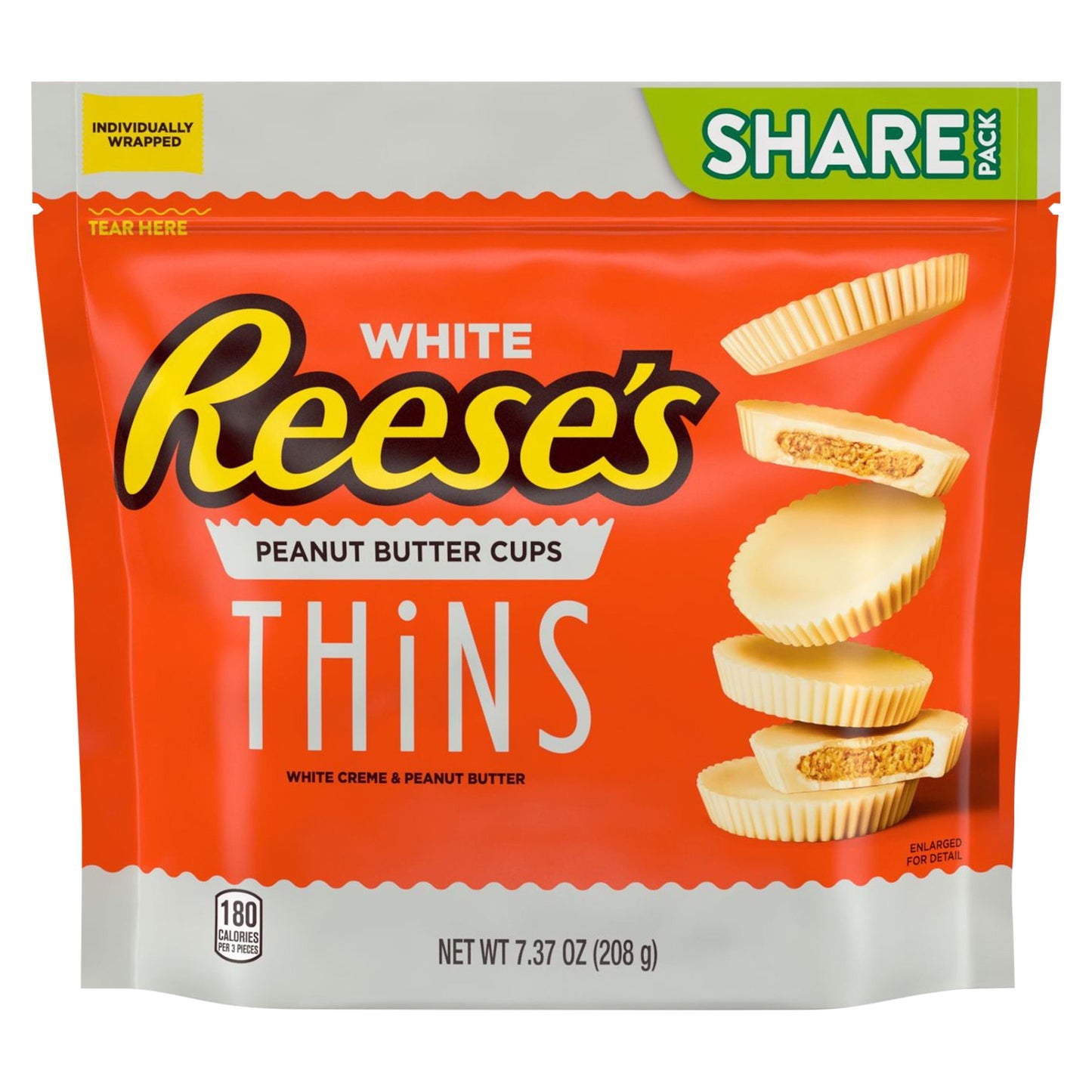 REESE'S THiNS White Creme Peanut Butter Cups Candy, Individually Wrapped, 7.37 oz, Share Pack