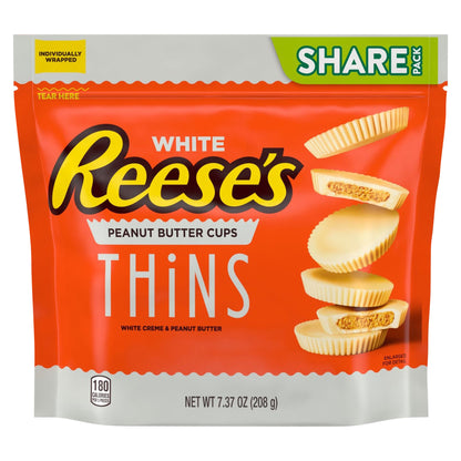 REESE'S THiNS White Creme Peanut Butter Cups Candy, Individually Wrapped, 7.37 oz, Share Pack