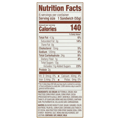 Mayfield Creamery Chocolate Ice Cream Sandwiches 6 - 3.5 fl oz Packs