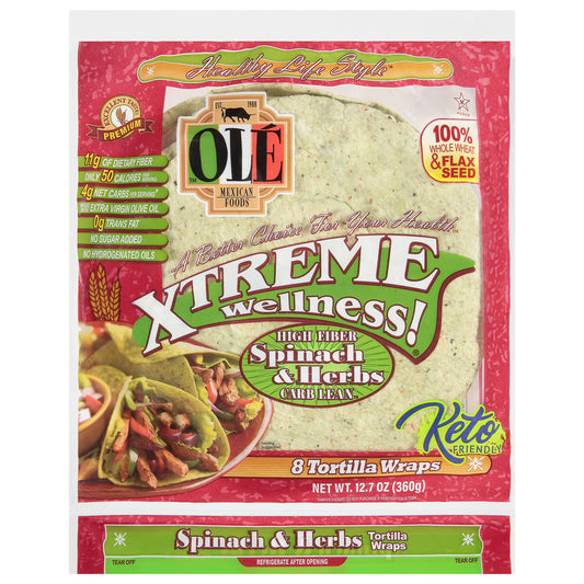 Olé Xtreme Wellness Spinach & Herbs, 8" Low Carb Tortillas, Carb Lean, Keto Friendly
