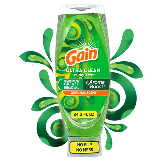 Gain EZ-Squeeze Dishwashing Liquid Dish Soap, Original Scent, 24.3 fl oz