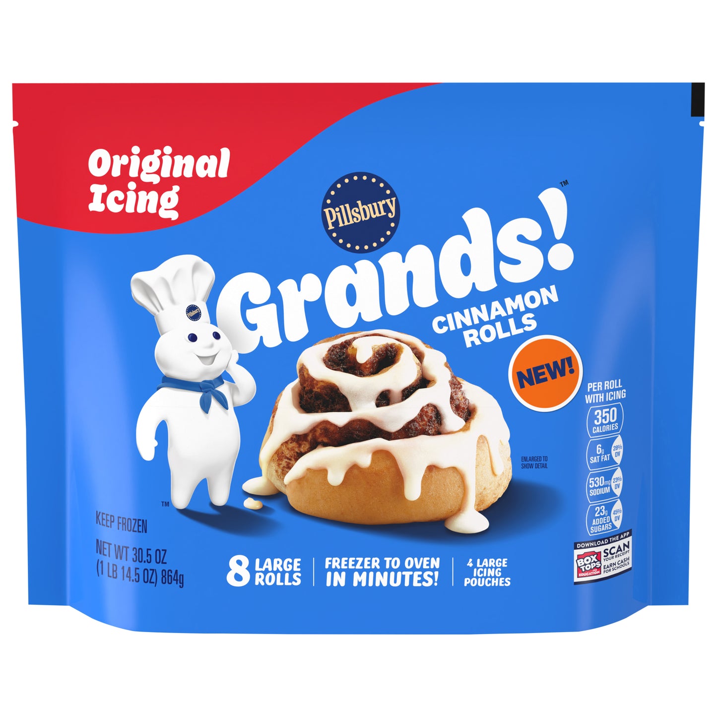 Pillsbury Grands! Cinnamon Rolls with Original Icing, Frozen Dough, 8 Ct, 30.5 oz