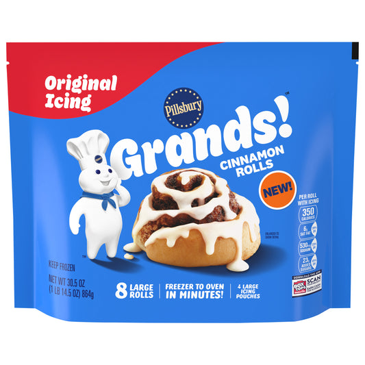 Pillsbury Grands! Cinnamon Rolls with Original Icing, Frozen Dough, 8 Ct, 30.5 oz