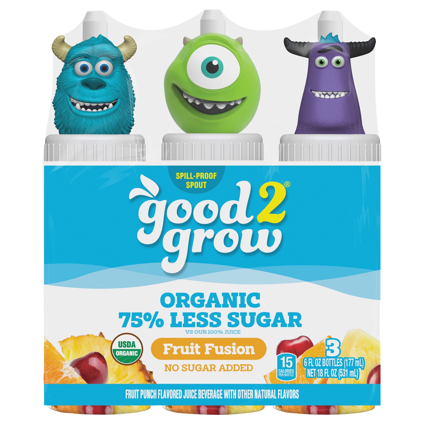 good2grow 6oz Organic Low Sugar Fruit Fusion 3 pack (Character Tops Will Vary)