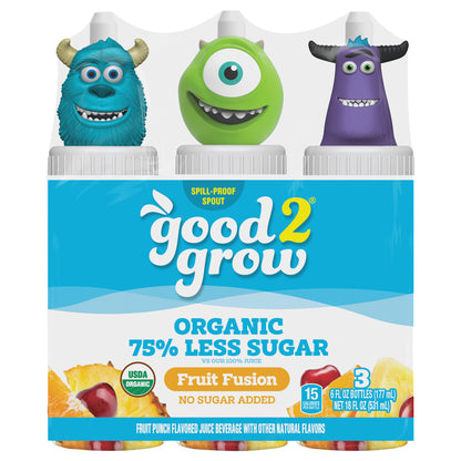 good2grow 6oz Organic Low Sugar Fruit Fusion 3 pack (Character Tops Will Vary)