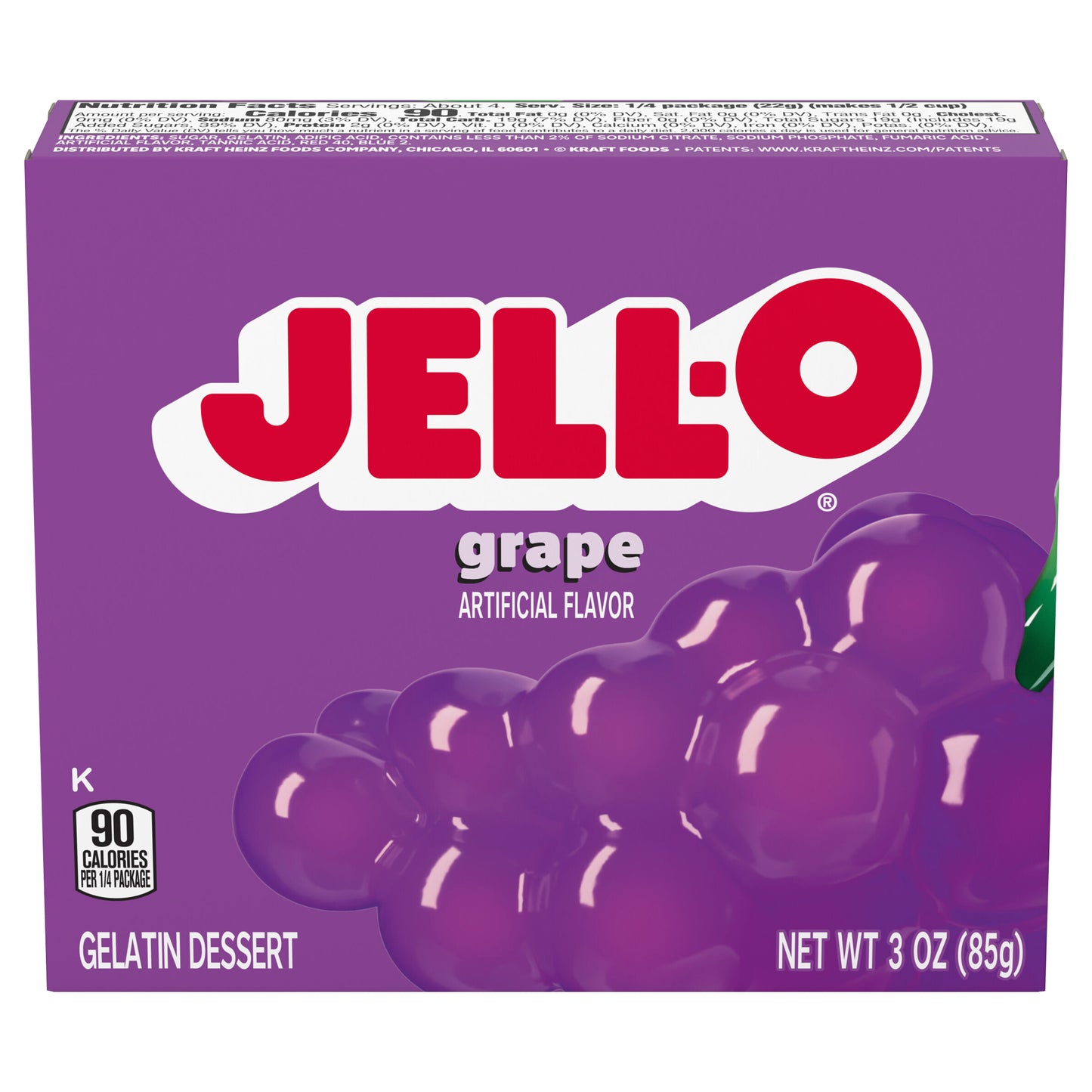 Jell-O Grape Artificially Flavored Gelatin Dessert Mix, 3 oz Box
