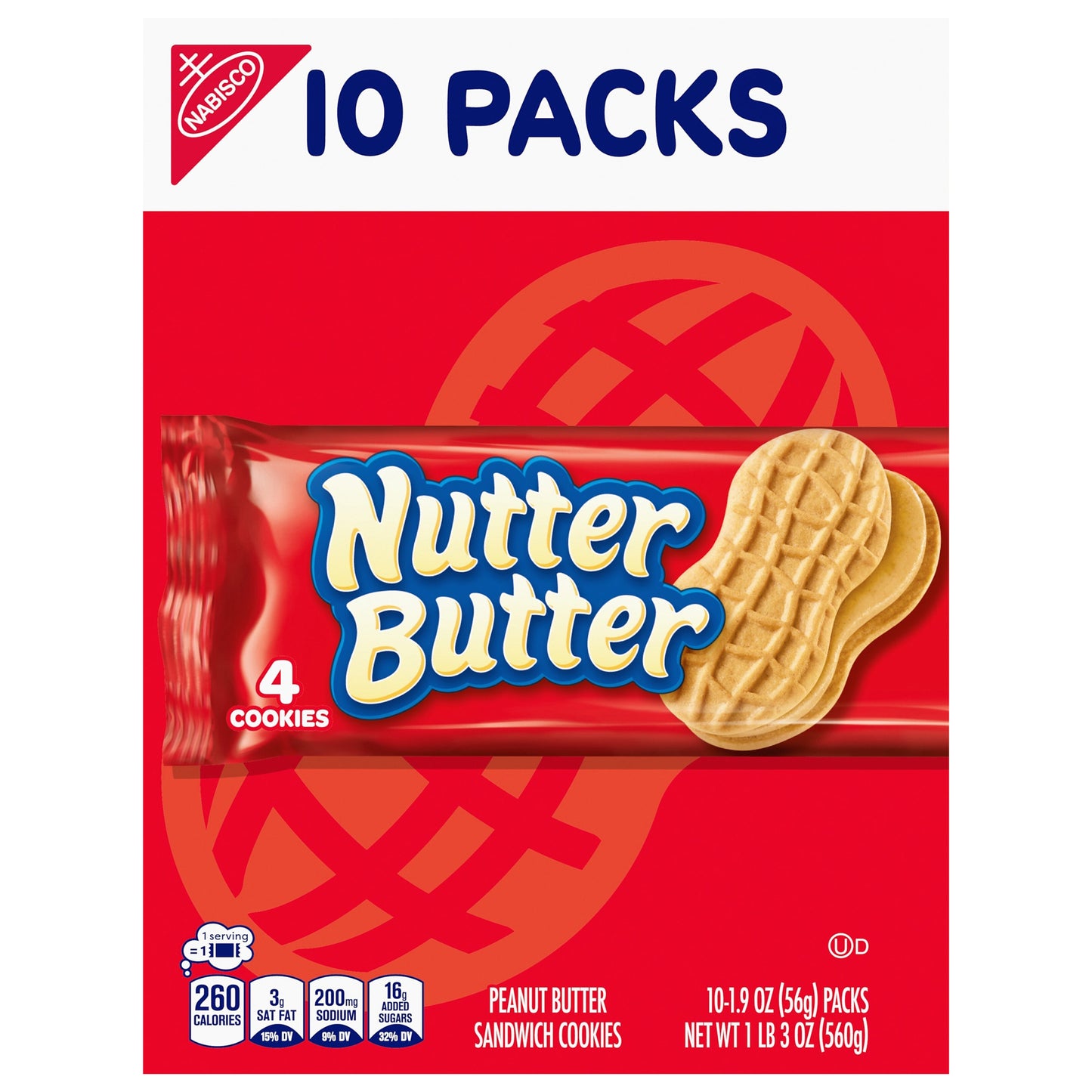 NUTTER BUTTER Peanut Butter Sandwich Cookies, 10 Snack Packs (4 Cookies Per Pack)