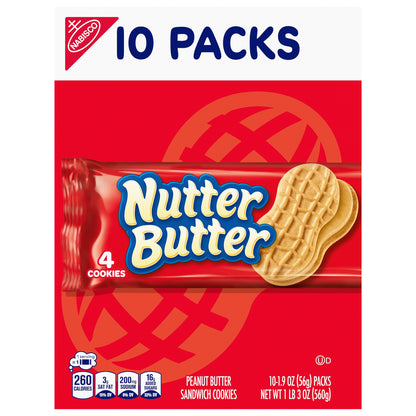 NUTTER BUTTER Peanut Butter Sandwich Cookies, 10 Snack Packs (4 Cookies Per Pack)