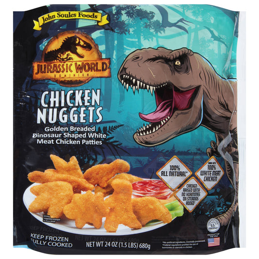 John Soules Foods Chicken Nuggets 24 oz - CHICKEN NUGGETS Golden Breaded Dinosaur Shaped White Meat Chicken Patties