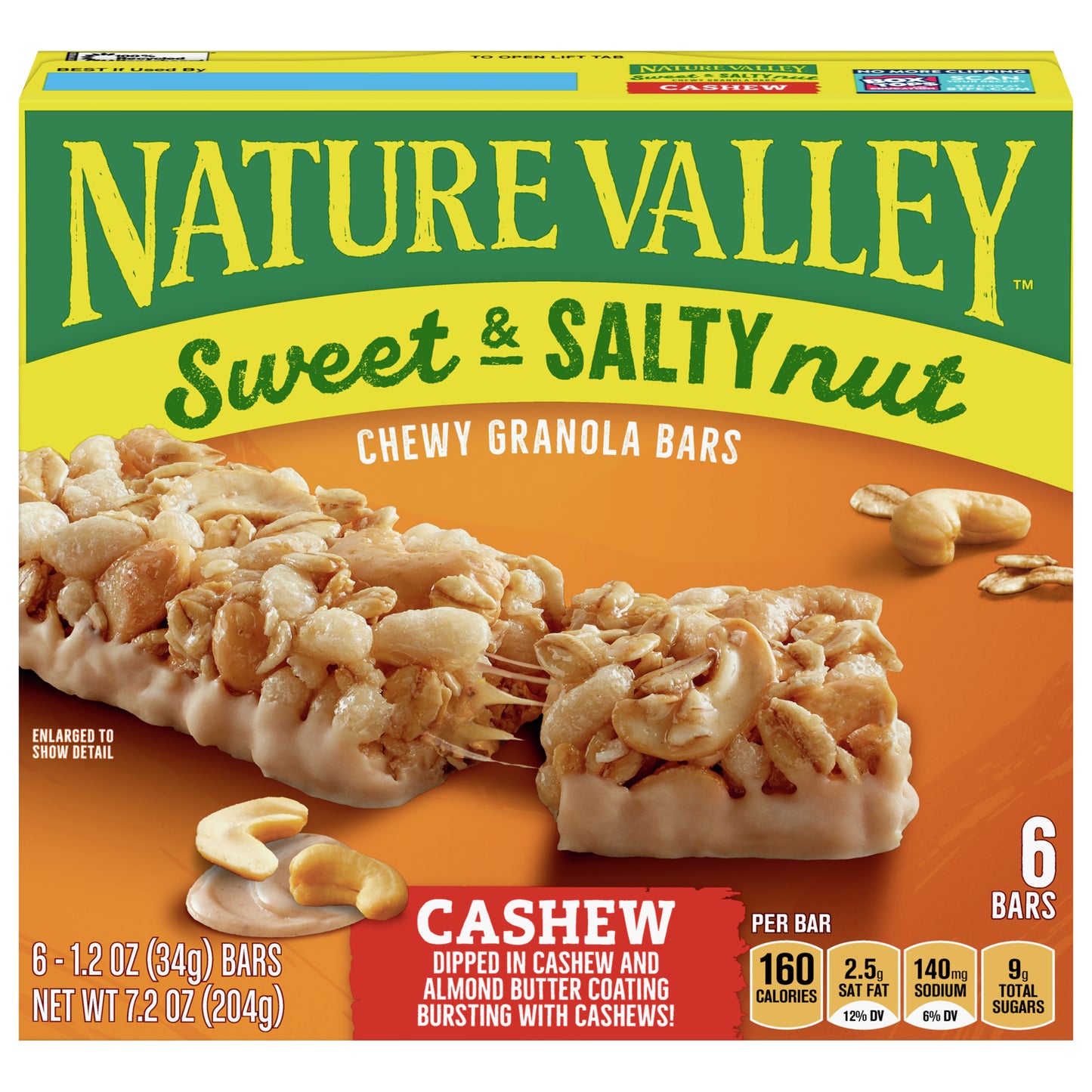 Nature Valley Granola Bars, Sweet and Salty Nut, Cashew, 6 Bars, 7.2 OZ