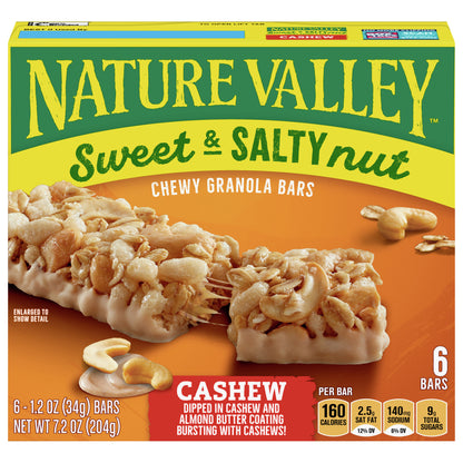Nature Valley Granola Bars, Sweet and Salty Nut, Cashew, 6 Bars, 7.2 OZ