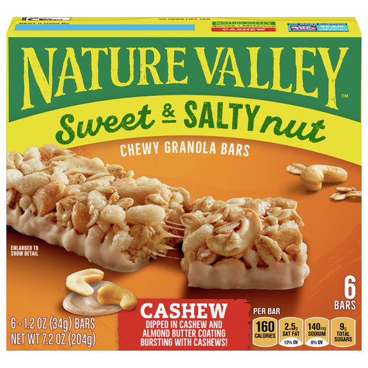 Nature Valley Granola Bars, Sweet and Salty Nut, Cashew, 6 Bars, 7.2 OZ