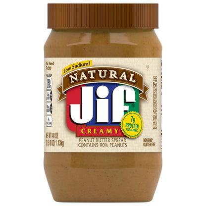 Jif Natural Creamy Peanut Butter Spread – Contains 90% Peanuts, 40 Ounces