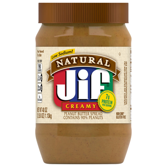 Jif Natural Creamy Peanut Butter Spread – Contains 90% Peanuts, 40 Ounces