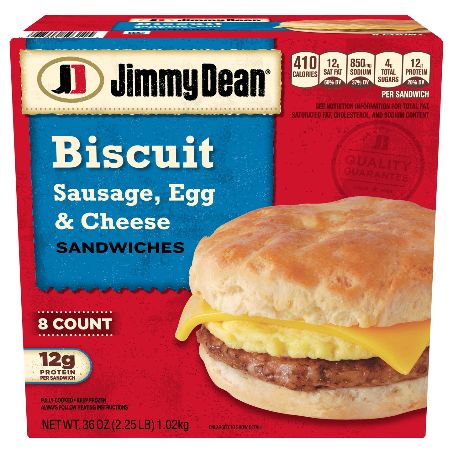 Jimmy Dean Biscuit Breakfast Sandwiches with Sausage, Egg, and Cheese, Frozen, 8 Count