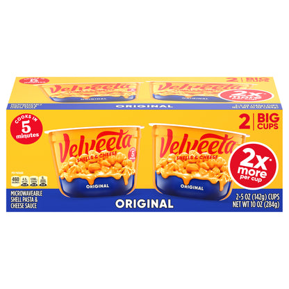Velveeta Shells & Cheese Original Microwaveable Shell Pasta & Cheese Sauce Big Cup, 2 ct Pack, 5 oz Cups