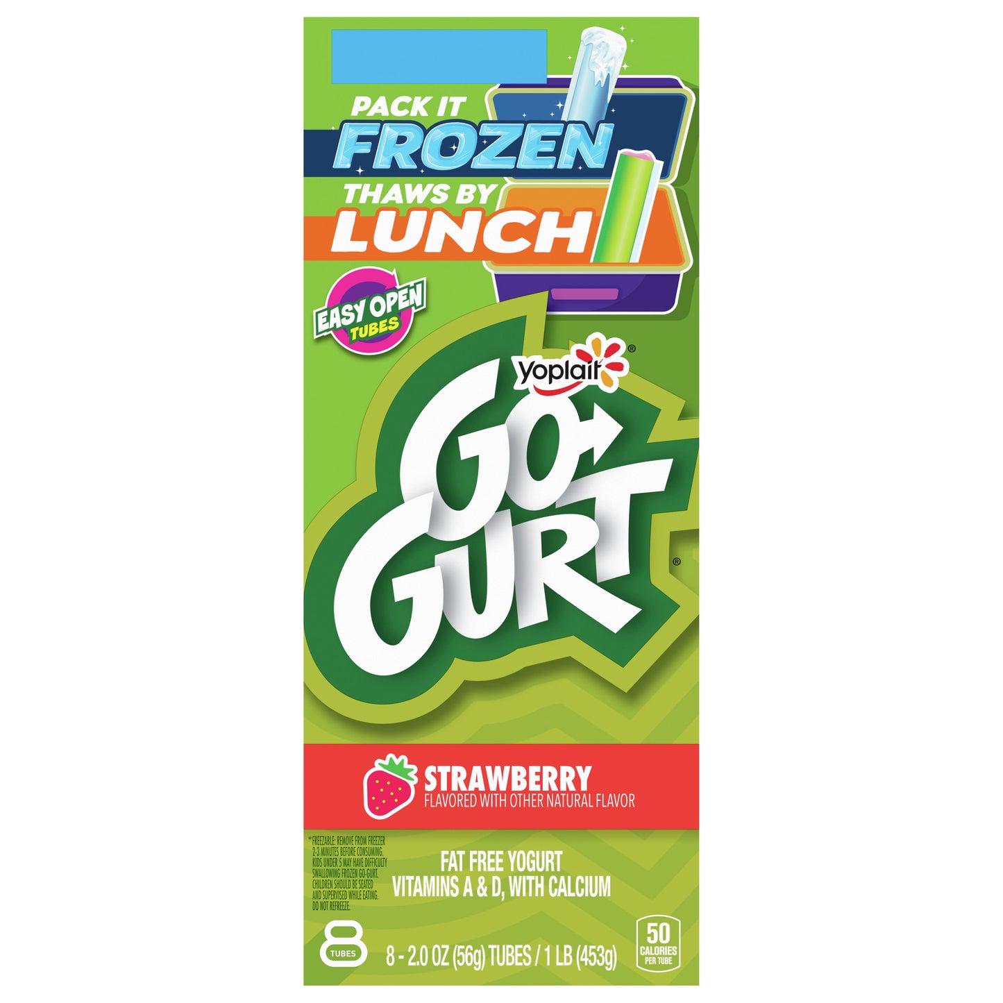 Go-GURT Strawberry Kids Fat Free Yogurt, Gluten Free, 2 oz Yogurt Tubes (8 Count)