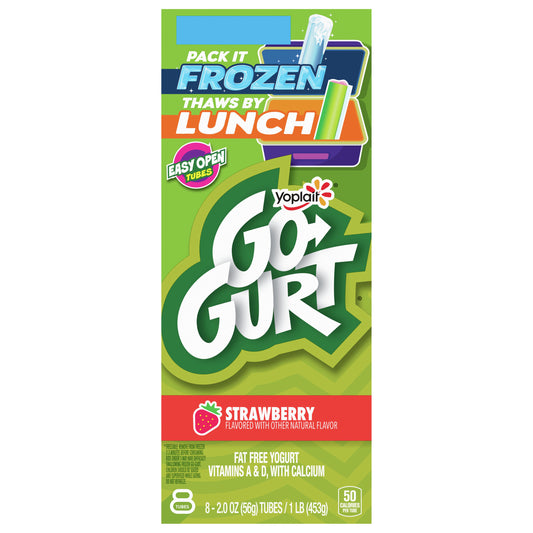 Go-GURT Strawberry Kids Fat Free Yogurt, Gluten Free, 2 oz Yogurt Tubes (8 Count)