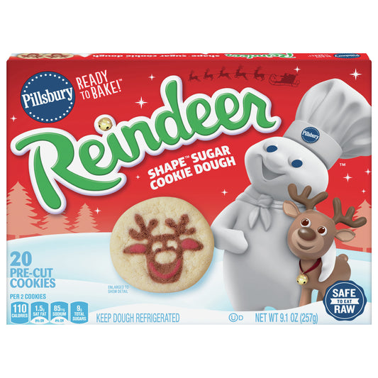 Pillsbury Ready To Bake Reindeer Shape Sugar Cookie Dough, 20 Cookies, 9.1 oz.