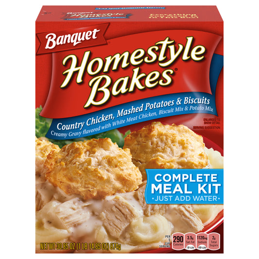 Banquet Homestyle Bakes Country Chicken, Mashed Potatoes and Biscuits, Meal Kit, 30.9 OZ
