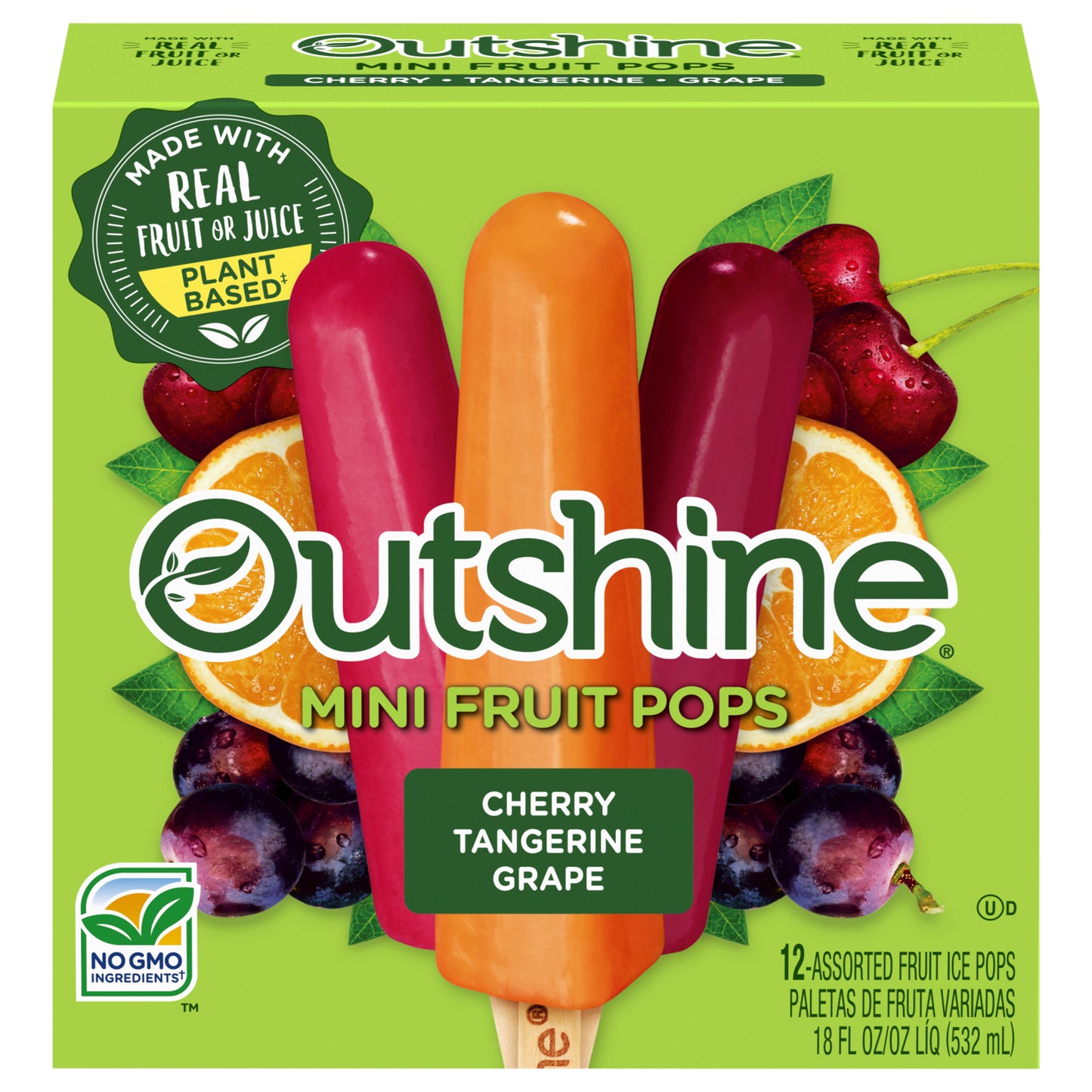 Outshine Cherry, Tangerine, and Grape Frozen Fruit Pops, Variety Pack, 12 Count