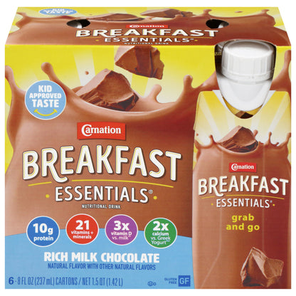 Carnation Breakfast Essentials Rich Milk Chocolate Nutritional Drink 6 - 8 fl oz Cartons